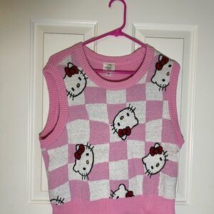 Hello Kitty Pink and White Checkered Sleeveless Sweater